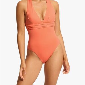 Seafolly Women's Deep V Wide Strap One Piece Swimsuit